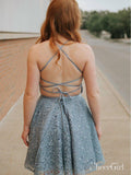 Spaghetti Strap V Neck Light Blue Lace Homecoming Dresses Chic Backless Hoco Dress ARD1786-SheerGirl