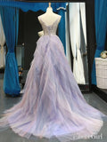 Spaghetti Strap V Neck Ombre Prom Dresses Rhinestones Wedding Dress AWD1339-SheerGirl