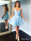 Spaghetti Strap V Neck Satin Homecoming Dresses Peacock Blue Graduation Dress ARD1471