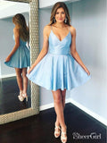 Spaghetti Strap V Neck Satin Homecoming Dresses Peacock Blue Graduation Dress ARD1471-SheerGirl