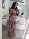 Spaghetti Strap V Neck Silver Prom Dresses with Slit Cheap Sexy Formal Dress ARD1738-SheerGirl