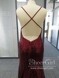 Spaghetti Strap V-neck Burgundy Sequins Sexy Mermaid Prom Dresses APD2835-SheerGirl