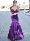 Spaghetti Straps Deep V Neckline Mermaid Sparkly Prom Dress with Ruffle Bottom ARD2637-SheerGirl