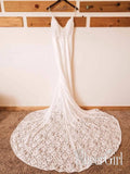 Spaghetti Straps Ivory Lace Wedding Gowns Chapel Train Mermaid Wedding Dresses AWD1629-SheerGirl