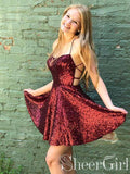 Sparkly Burgundy Homecoming Dresses Backless A-line Mini Party Dress ARD2443-SheerGirl