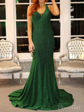 Sparkly Emerald Green Mermaid Prom Dresses V Neck Pageant Dress ARD2149-SheerGirl