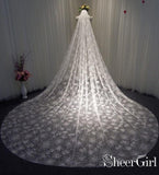 Sparkly Firework Printed Ivory Tulle Bridal Veils Cathedral Train ACC1041-SheerGirl