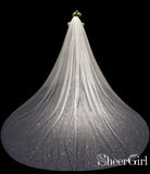 Sparkly Firework Printed Ivory Tulle Bridal Veils Cathedral Train ACC1041-SheerGirl