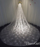 Sparkly Firework Printed Ivory Tulle Bridal Veils Cathedral Train ACC1041-SheerGirl