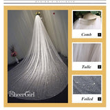 Sparkly Firework Printed Ivory Tulle Bridal Veils Cathedral Train ACC1041-SheerGirl