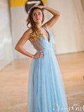 Sparkly Tulle Sky Blue Prom Dresses V Neck Fittle Prom Dress Long ARD2115-SheerGirl