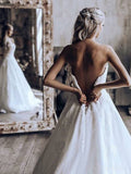 Strapless A-line Lace Wedding Dresses Sweep Train Bridal Dress AWD1576-SheerGirl