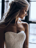 Strapless A-line Lace Wedding Dresses Sweep Train Bridal Dress AWD1576-SheerGirl