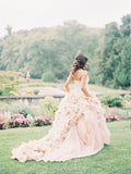 Strapless Blush Pink Ball Gown Wedding Dresses Organza Ruffle Wedding Dress AWD1280-SheerGirl