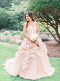 Strapless Blush Pink Ball Gown Wedding Dresses Organza Ruffle Wedding Dress AWD1280-SheerGirl