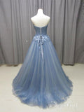 Strapless Dusty Blue Ball Gowns Tulle Long Prom Dresses APD3260-SheerGirl