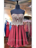 Strapless Lace Applique Maroon Homecoming Dresses Short Party Dresses apd1852-SheerGirl