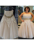 Strapless Lace Appliqued Plus Size Tea Length Wedding Dresses apd2176-SheerGirl