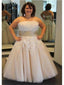 Strapless Lace Appliqued Plus Size Tea Length Wedding Dresses apd2176