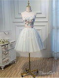 Strapless Light Blue Homecoming Dress Flower Applique Short Homecoming Dress ARD1328-SheerGirl