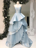 Strapless Light Blue Long Prom Dresses Multi-Layered Ruffle Quinceanera Dress ARD1970-SheerGirl