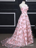 Strapless Pink Floral Prom Dresses Flower Applique Formal Dress Evening Gowns ARD1327-SheerGirl