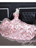 Strapless Pink Floral Prom Dresses Flower Applique Formal Dress Evening Gowns ARD1327-SheerGirl