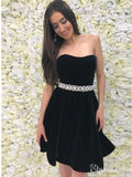 Strapless Red Homecoming Dresses Velvet Rhinestone Cheap Black Homecoming Dresses APD3479-SheerGirl