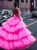 Strapless Ruffle Tulle High Low Ball Gown Tiered Simple Prom Dress ARD2596-SheerGirl