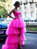 Strapless Ruffle Tulle High Low Ball Gown Tiered Simple Prom Dress ARD2596-SheerGirl