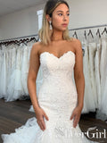 Strapless Sweet Heart Neckline Sexy Lace Mermaid Bridal Gown with Ruffles Bottom Wedding Dress AWD1701-SheerGirl