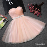 Strapless Sweetheart Neck Homecoming Dress Blush Pink Tulle Short Prom Dresses apd2485-SheerGirl