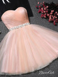 Strapless Sweetheart Neck Homecoming Dress Blush Pink Tulle Short Prom Dresses apd2485-SheerGirl