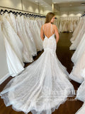 Stunning Open Back Mermaid Dress with Illusion Bodice Wedding Dress with Chapel Train AWD1757-SheerGirl