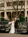 Sultry Bridal Gown with Deep V Neck Floral Lace Sweep Train Wedding Dress AWD1748-SheerGirl