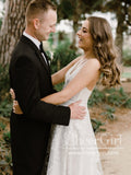 Sultry Bridal Gown with Deep V Neck Floral Lace Sweep Train Wedding Dress AWD1748-SheerGirl