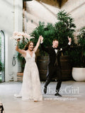 Sultry Bridal Gown with Deep V Neck Floral Lace Sweep Train Wedding Dress AWD1748-SheerGirl