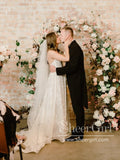 Sultry Bridal Gown with Deep V Neck Floral Lace Sweep Train Wedding Dress AWD1748-SheerGirl