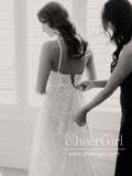 Sultry Bridal Gown with Deep V Neck Floral Lace Sweep Train Wedding Dress AWD1748-SheerGirl