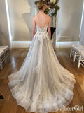 Sweetheart Neck A Line Silver Grey Wedding Dresses with Sweep Train AWD1350-SheerGirl