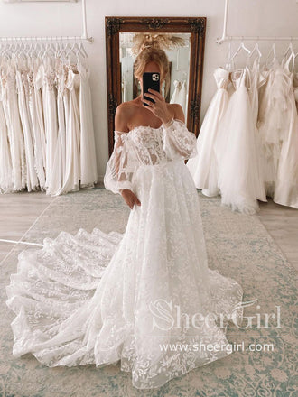 Flowy Chiffon Rustic Wedding Dresses Beach Wedding Gown with Court Tra –  SheerGirl