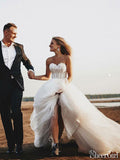 Sweetheart Neck Boho Wedding Dresses Lace Bodice Rustic Wedding Gown AWD1412-SheerGirl