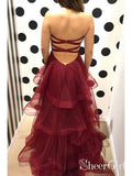 Sweetheart Neck Burgundy Organza Prom Dresses Layered Skirt Ball Gown ARD1992-SheerGirl