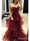 Sweetheart Neck Burgundy Organza Prom Dresses Layered Skirt Ball Gown ARD1992-SheerGirl