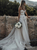 Sweetheart Neck Lace Rustic Wedding Dresses Long Tulle Beach Wedding Dress AWD1473-SheerGirl