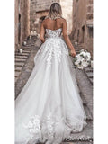 Sweetheart Neck Lace Rustic Wedding Dresses Long Tulle Beach Wedding Dress AWD1473-SheerGirl