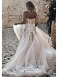 Sweetheart Neck Lace Rustic Wedding Dresses Long Tulle Beach Wedding Dress AWD1473-SheerGirl