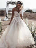 Sweetheart Neck Lace Rustic Wedding Dresses Long Tulle Beach Wedding Dress AWD1473-SheerGirl