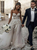 Sweetheart Neck Lace Rustic Wedding Dresses Long Tulle Beach Wedding Dress AWD1473-SheerGirl