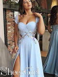 Sweetheart Neck Prom Dresses High Slit Sky Blue Evening Gown ARD2440-SheerGirl